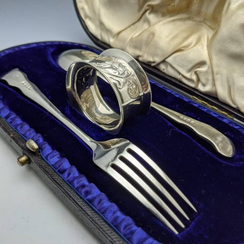 British Antique Silver Plated Crisling Cutlery Set in Case WILLIAM ADAMS